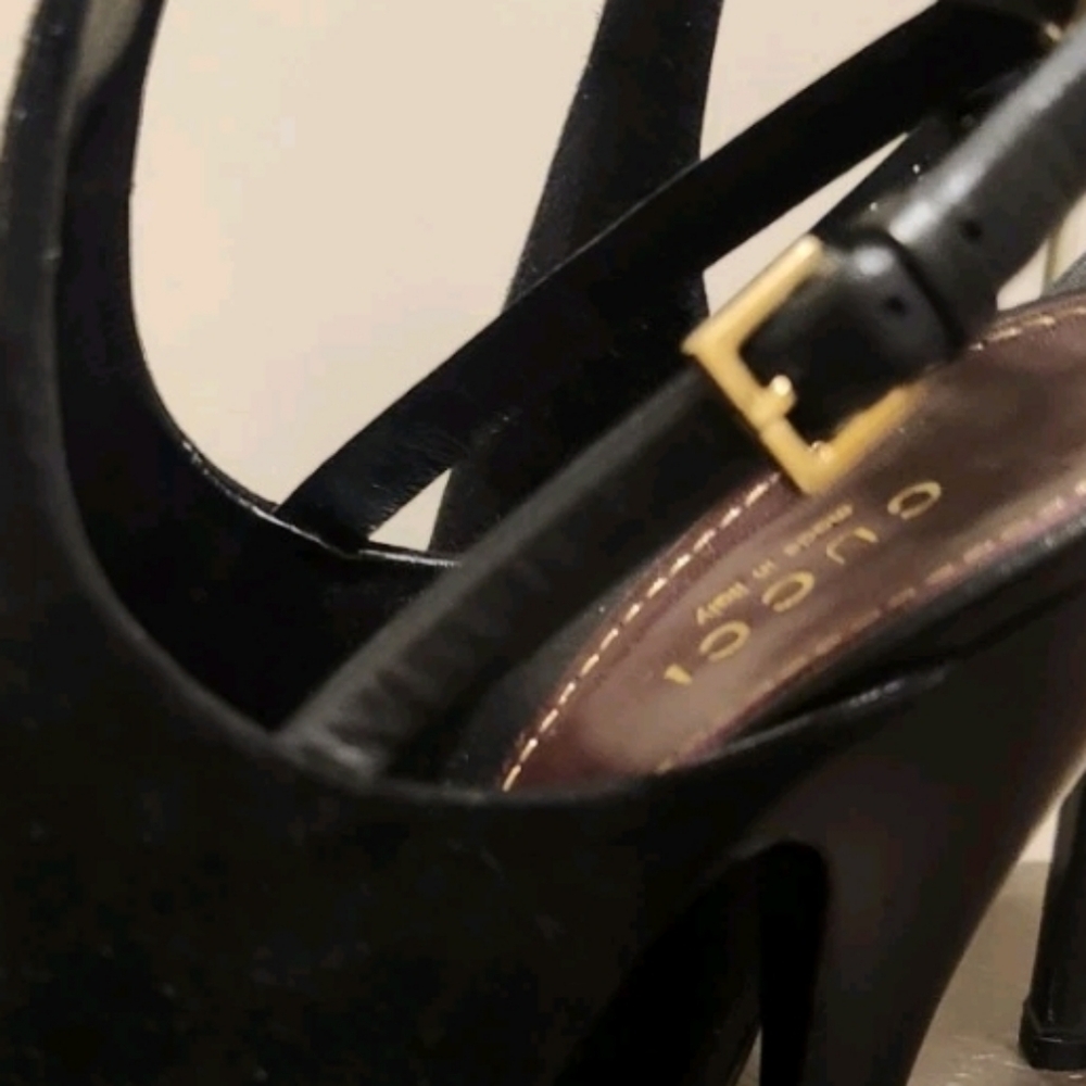NIB Gucci Blck Suede/Leather Peep Toe Slingback Ankle Strap Pumps Sz.8/38.5 $995 - Picture 6 of 10